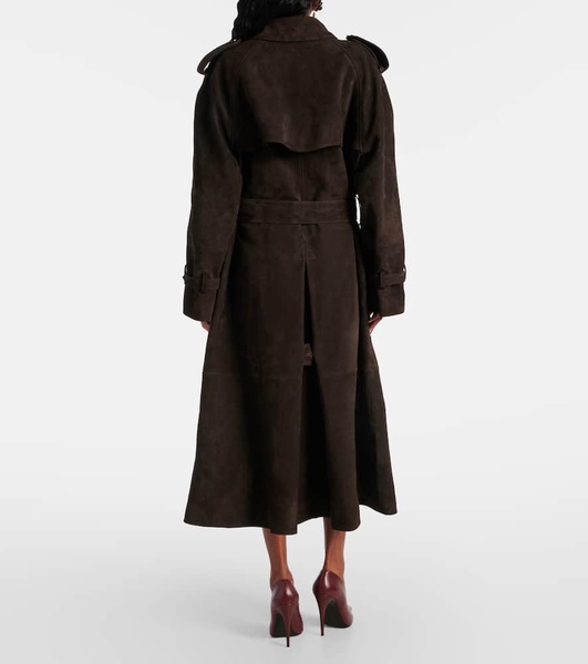 Double-breasted suede trench coat