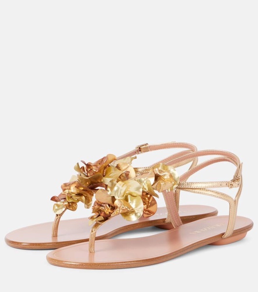 Appliqué metallic leather sandals