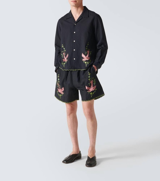 Rosefinch embroidered linen shirt