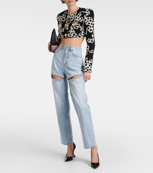Crystal-embellished straight jeans