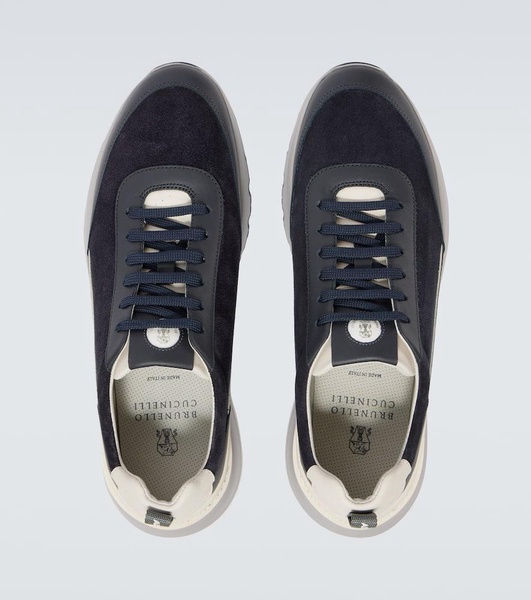 Leather-trimmed suede sneakers
