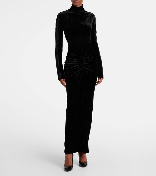 Ruched velvet midi dress