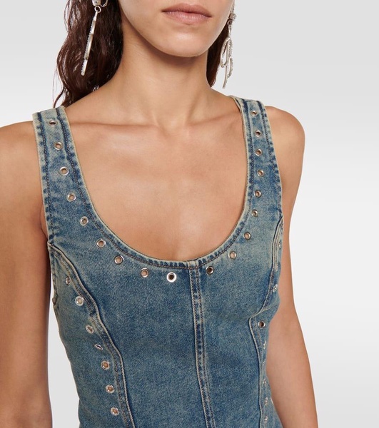 Embellished denim midi dress