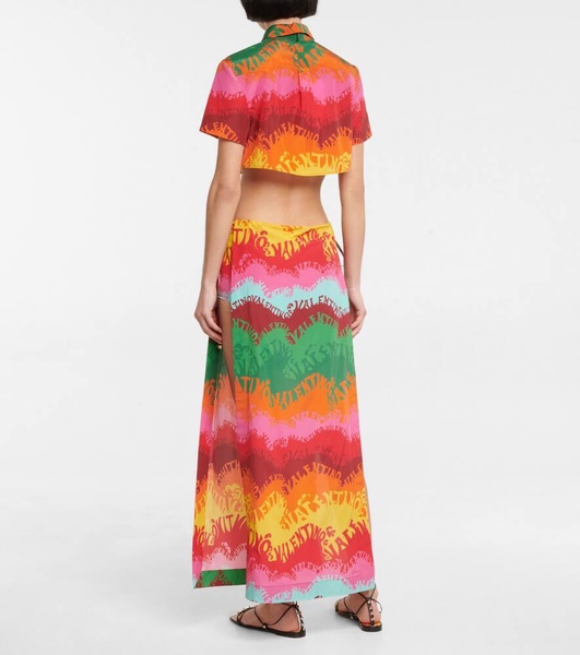 Printed silk and cotton crop top