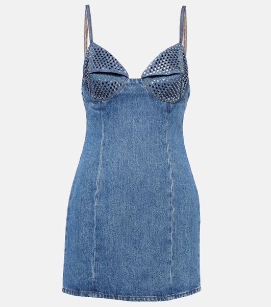 Crystal-embellished denim minidress