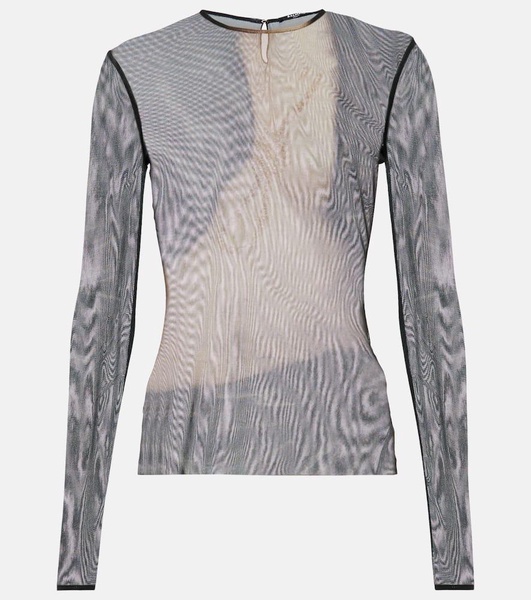 Trompe-l'œil printed tulle top