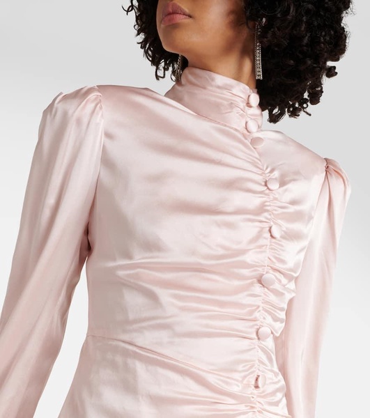 Ruched silk satin maxi dress