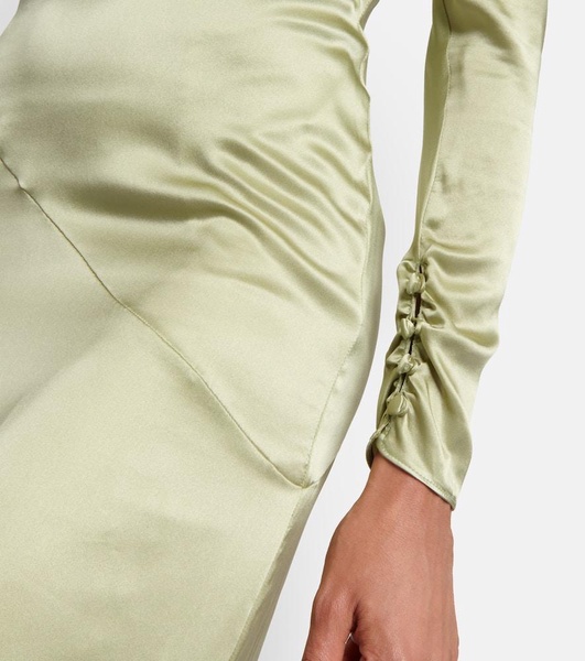 Silk satin midi dress w/ bow & cutout