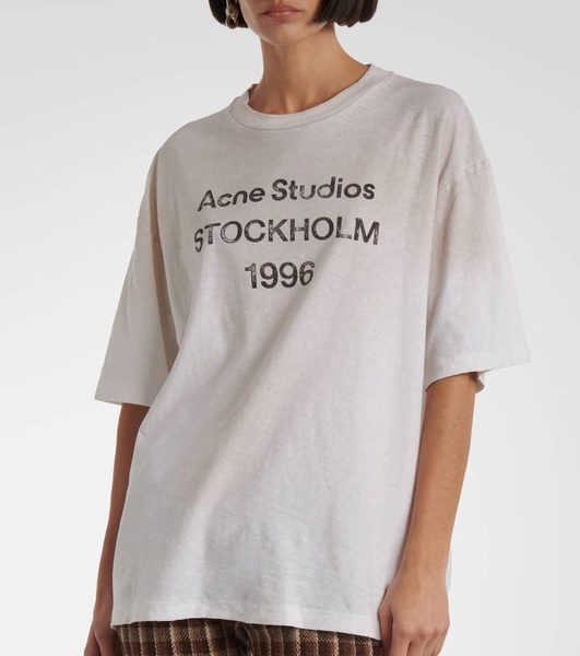 Distressed logo cotton and hemp T-shirt