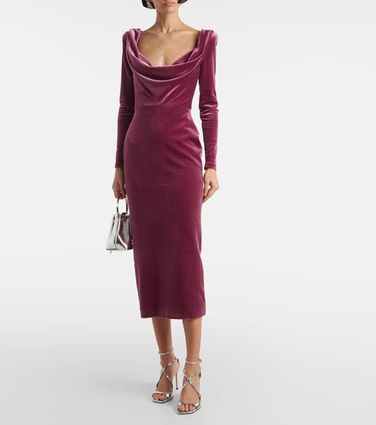Draped velvet midi dress