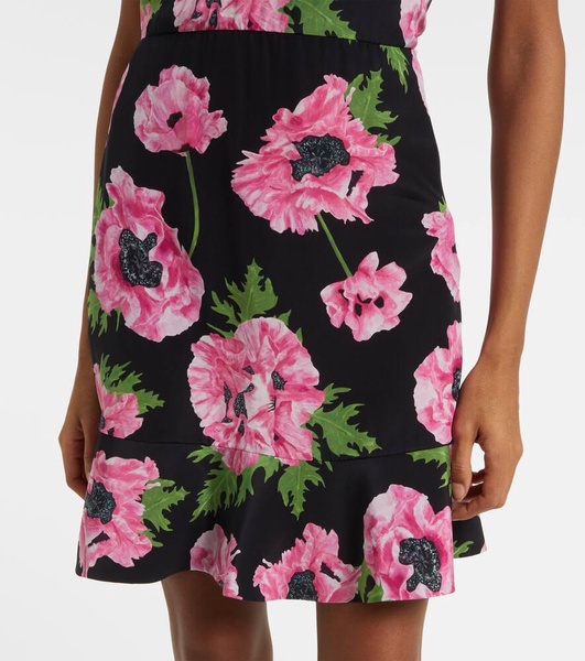 Iconic floral ruffled silk minidress