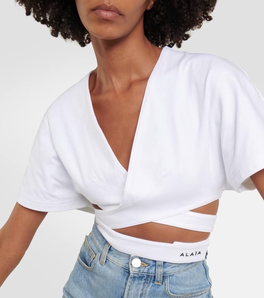 Logo cotton jersey crop top