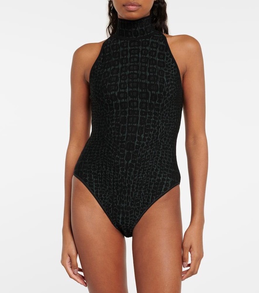 Croc-effect halterneck bodysuit