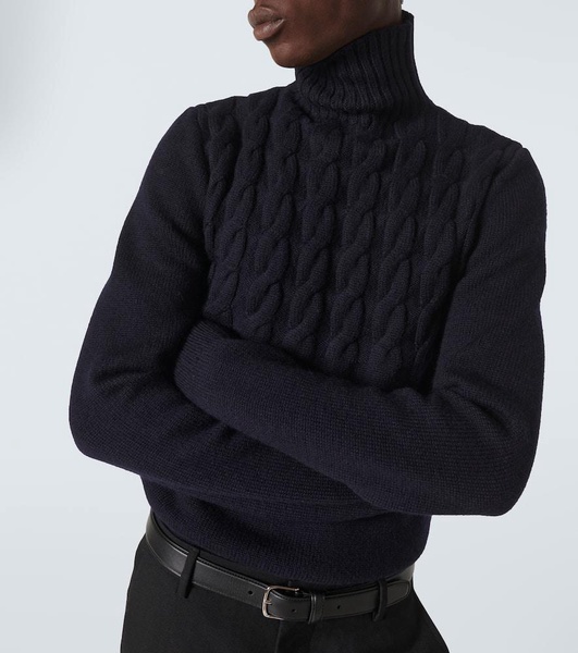 Cable-knit wool turtleneck sweater