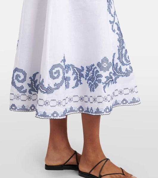Hazel embroidered linen midi dress