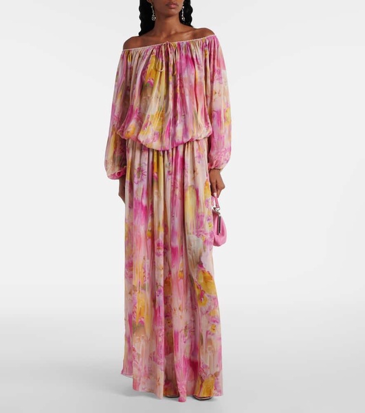 Floral off-shoulder georgette gown
