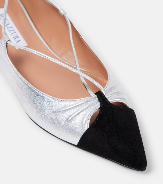 Gabi suede-trimmed metallic leather flats