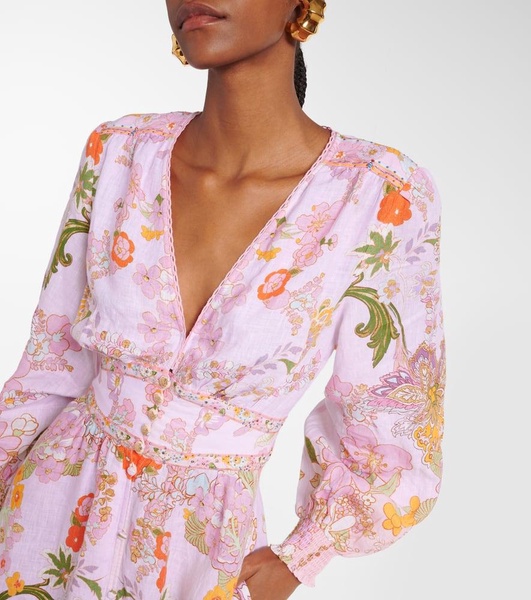 Embellished floral linen maxi dress