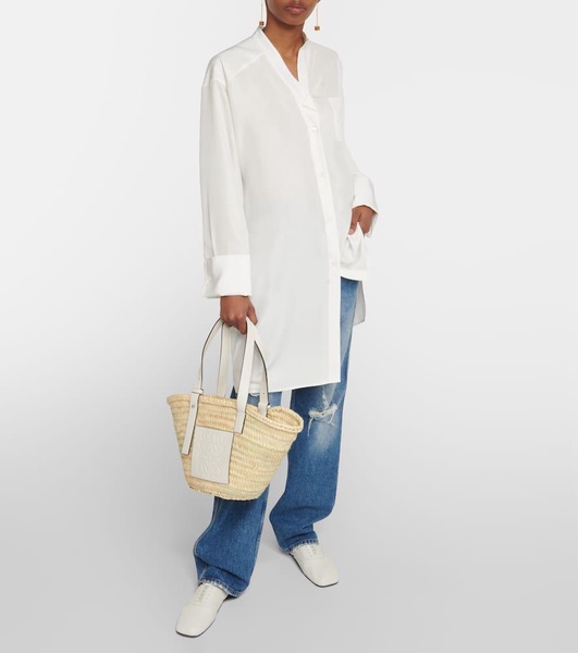 Medium leather-trimmed basket tote