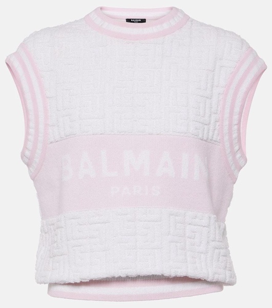 Monogram wool and cotton-blend knitted top