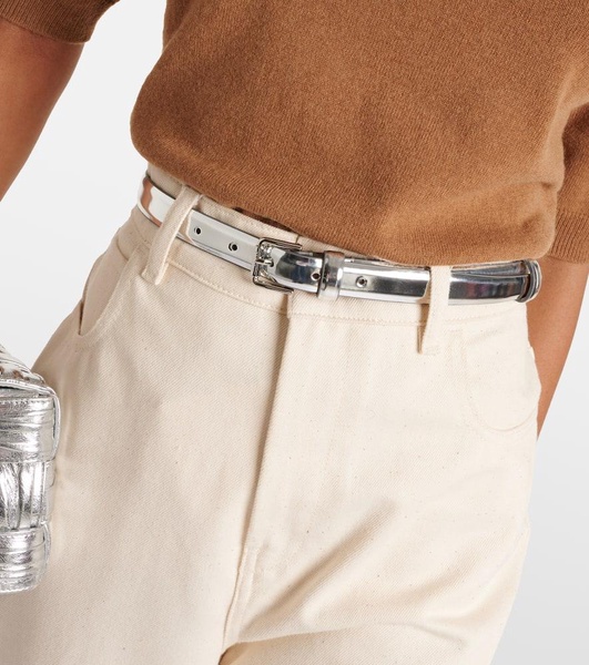 Metallic leather belt