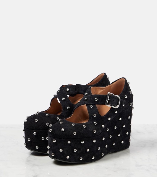 Crisscrossed studded suede ballet flats