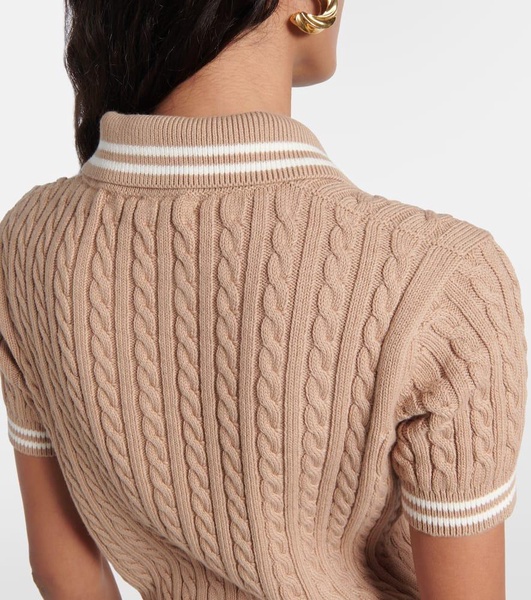 Cable-knit cropped cotton polo shirt