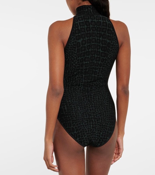 Croc-effect halterneck bodysuit