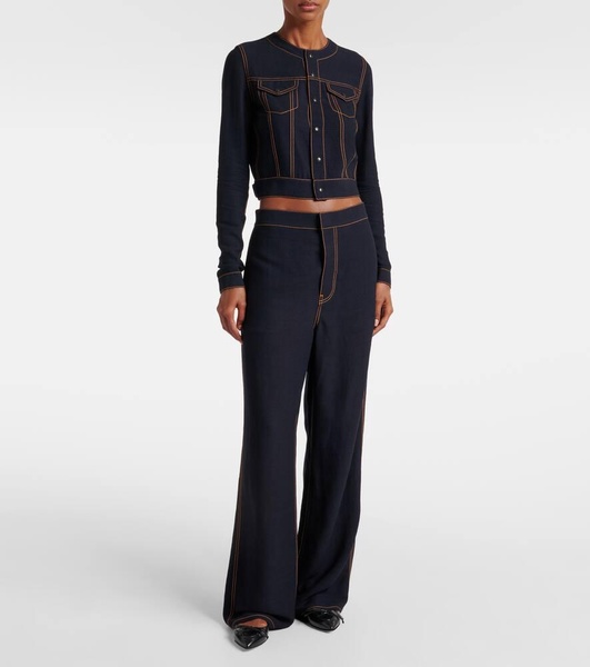 Tailored wool-blend georgette wide-leg pants