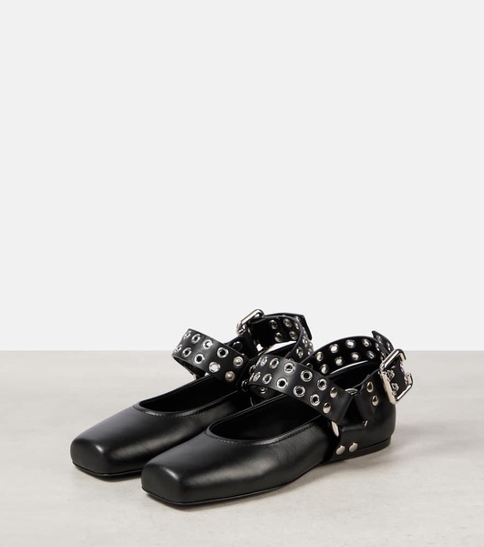 Studded leather Mary Jane flats