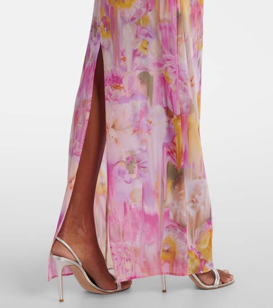 Floral-appliqué printed jersey maxi dress