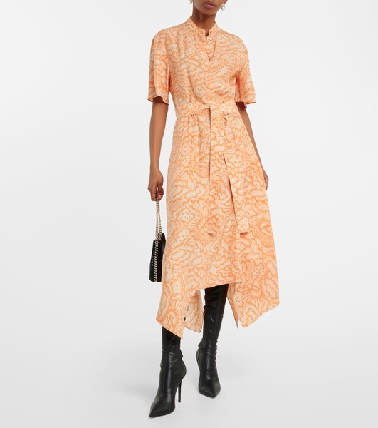 Printed asymmetric silk midi dress