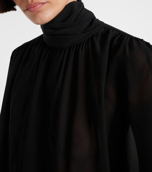 Tie-neck silk georgette blouse