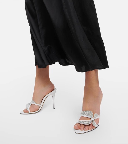 Butterfly crystal-embellished leather mules