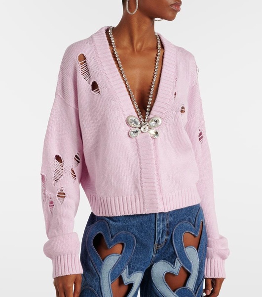 Embellished cotton and cashmere cardigan