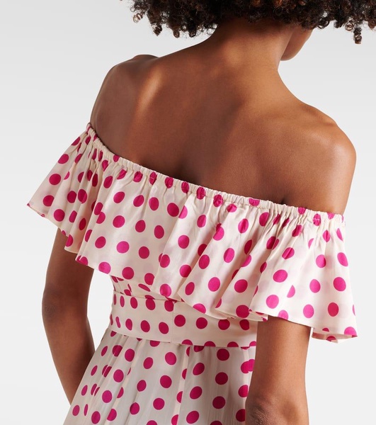 Giselle off-shoulder polka-dot midi dress