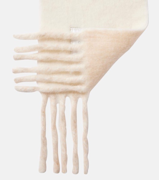 Logo fringed alpaca and wool-blend scarf