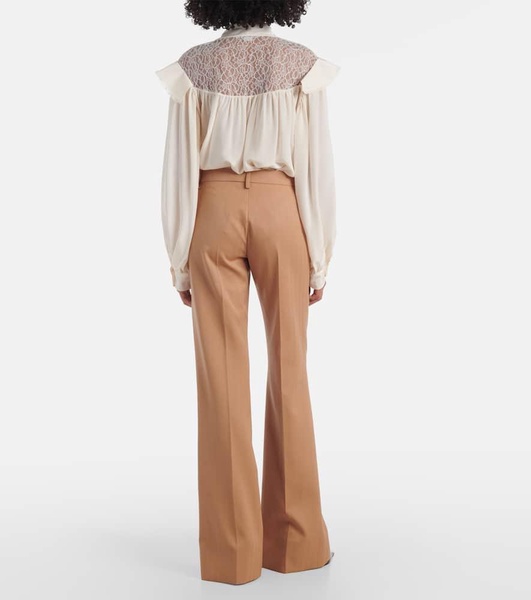 Low-rise striped wool flared pants