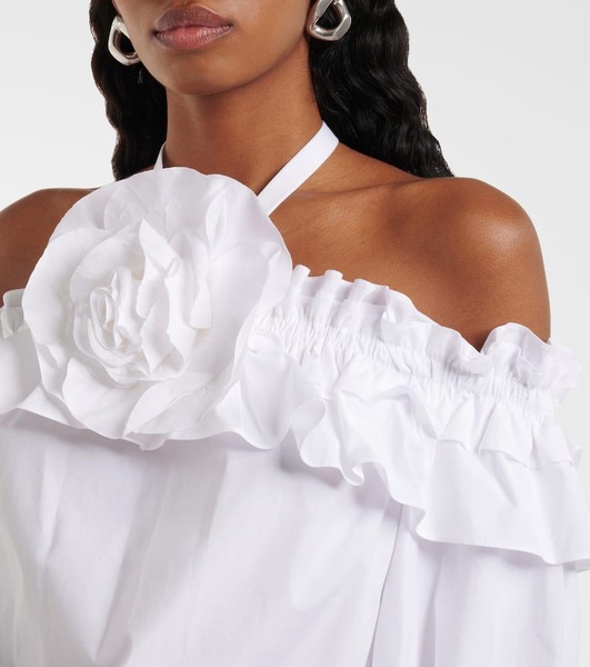 Floral halterneck cotton-blend top
