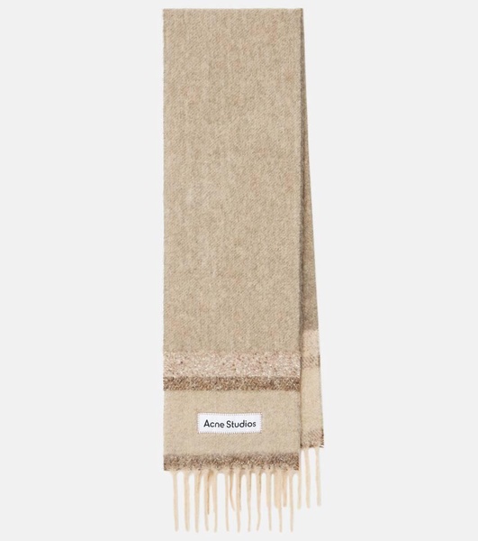 Logo fringed wool-blend scarf