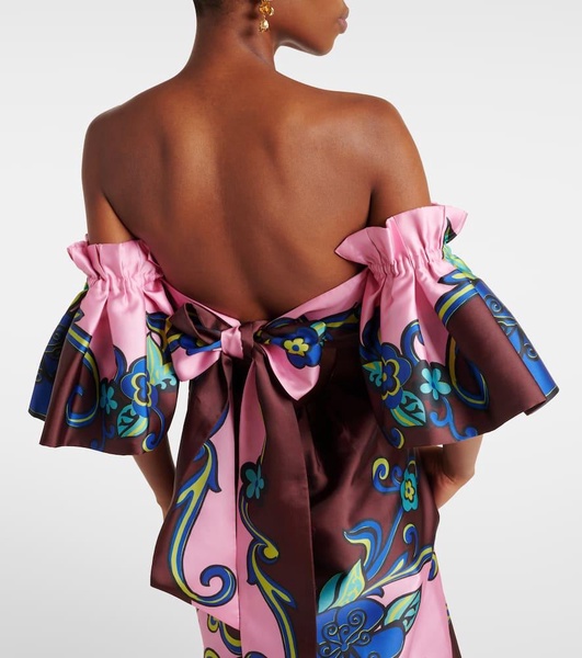 Floral off-shoulder satin maxi dress 