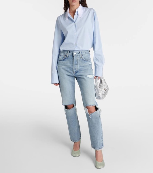 90s distressed mid-rise straight jeans