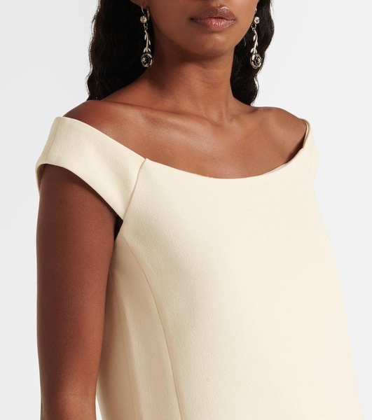 Feather-trimmed crêpe minidress