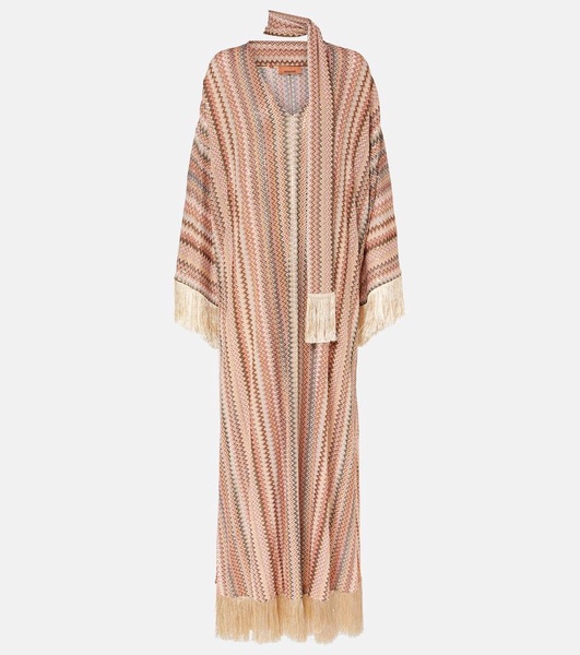 Zigzag sequined fringed lamé kaftan