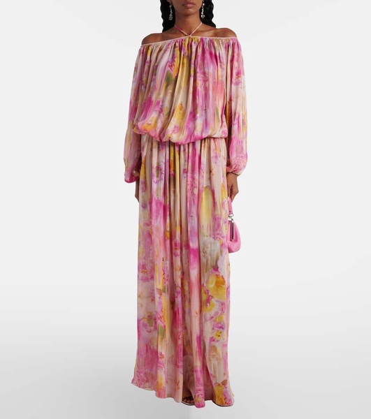 Floral off-shoulder georgette gown