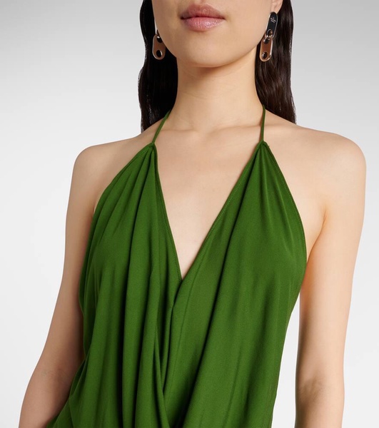 Gathered asymmetric jersey midi dress