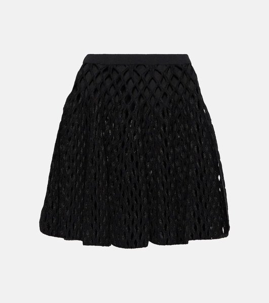 High-rise wool-blend open-knit miniskirt