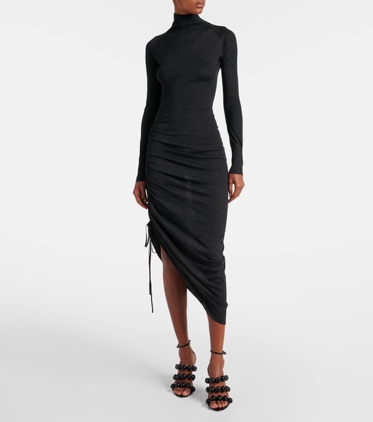 Draped wool turtleneck dress