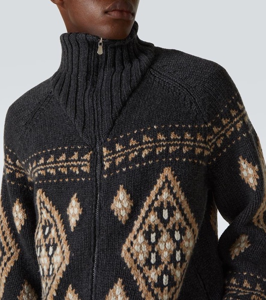 Cashmere jacquard zip-up cardigan
