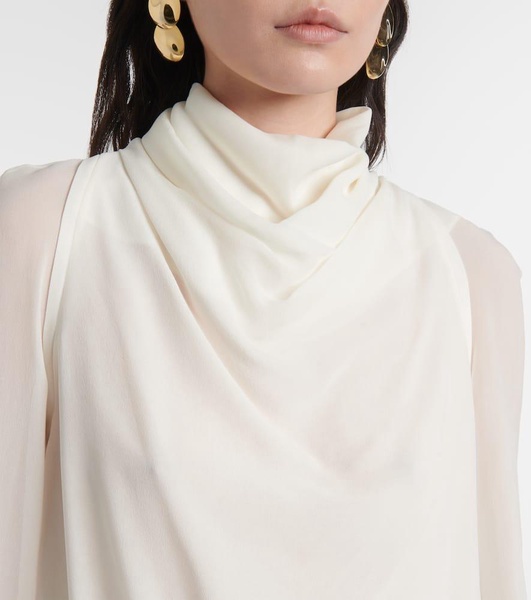 Cara draped high-neck silk top